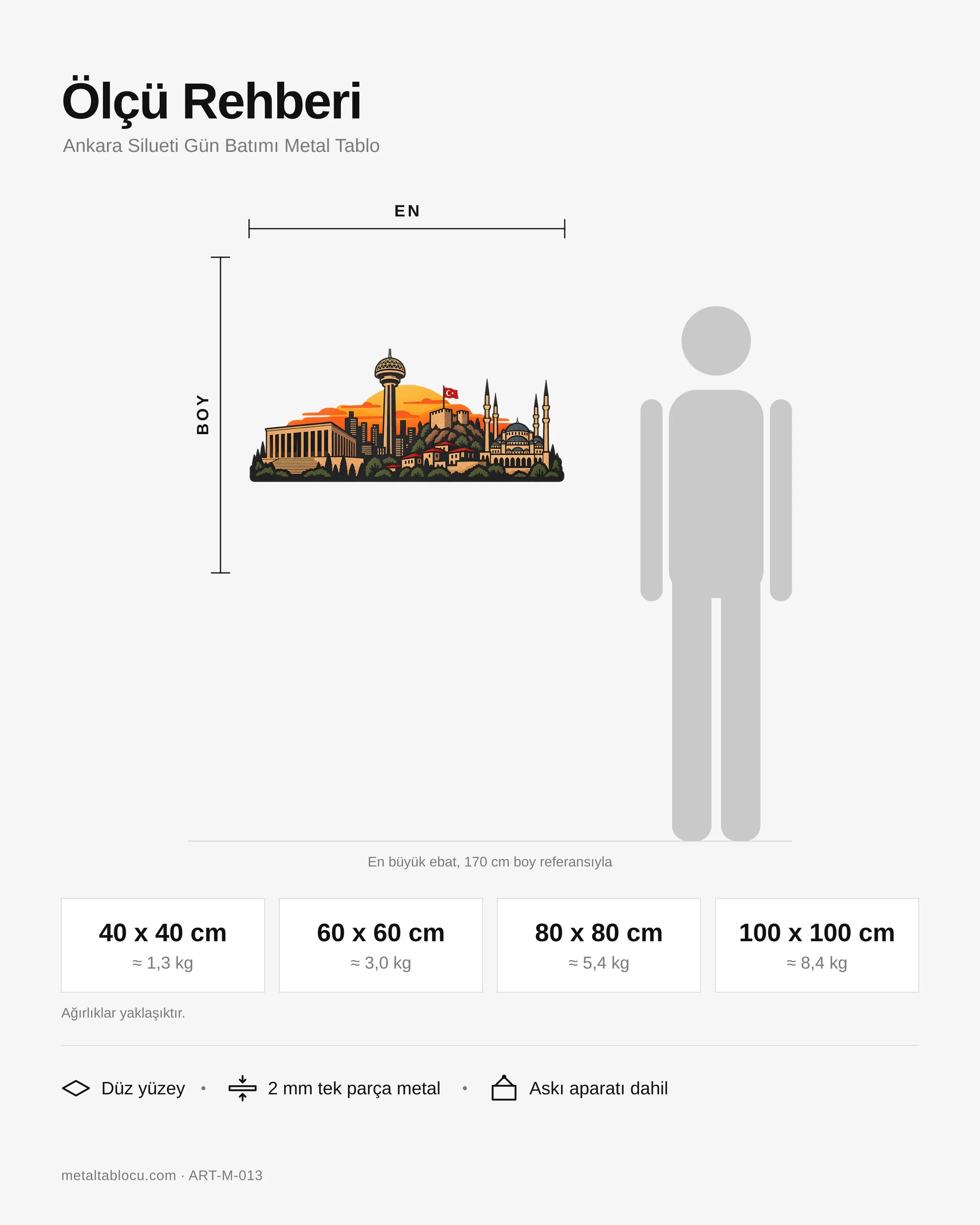 Ankara Silueti Gün Batımı Metal Tablo – ölçü rehberi