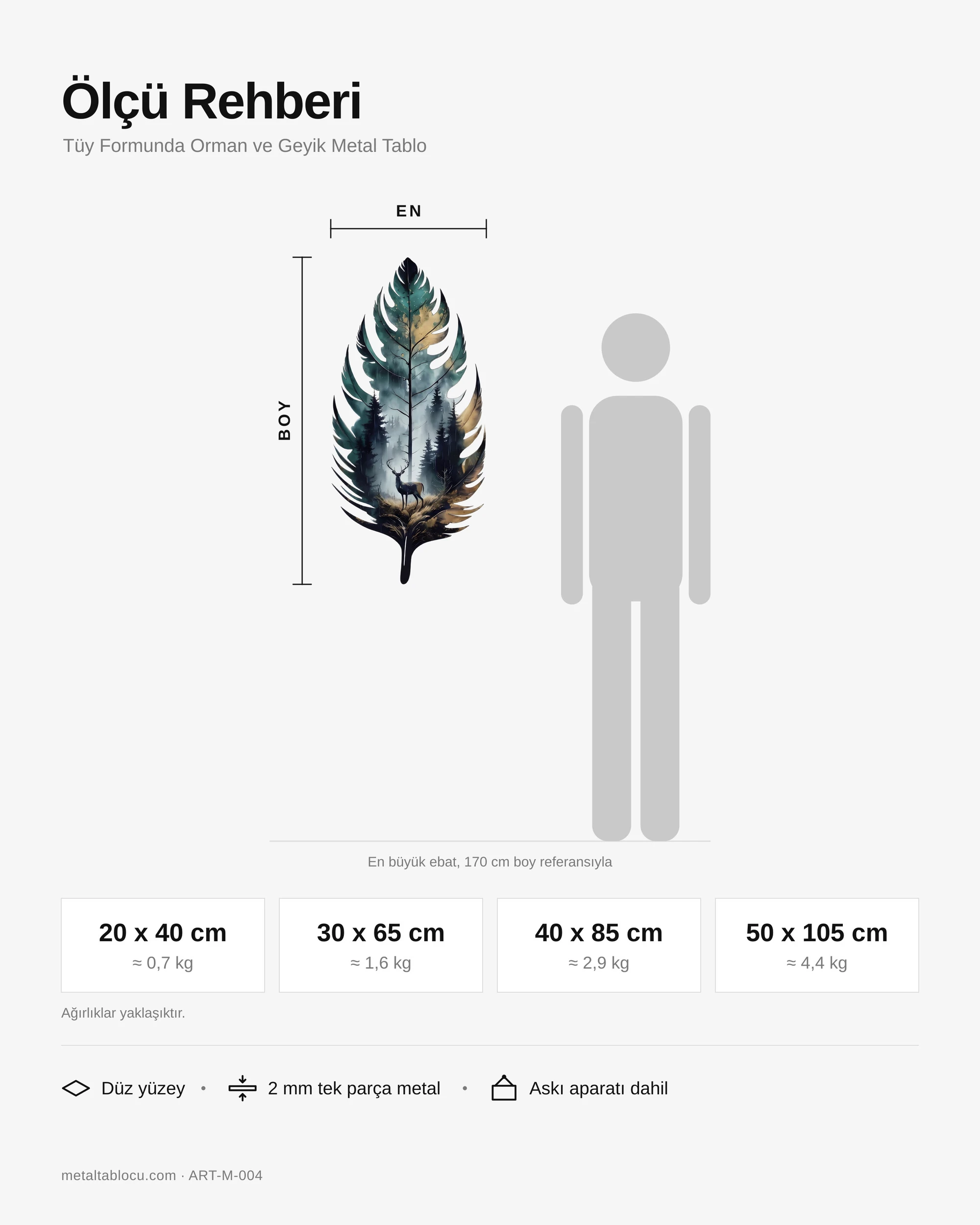 Tüy Formunda Orman ve Geyik Metal Tablo – ölçü rehberi