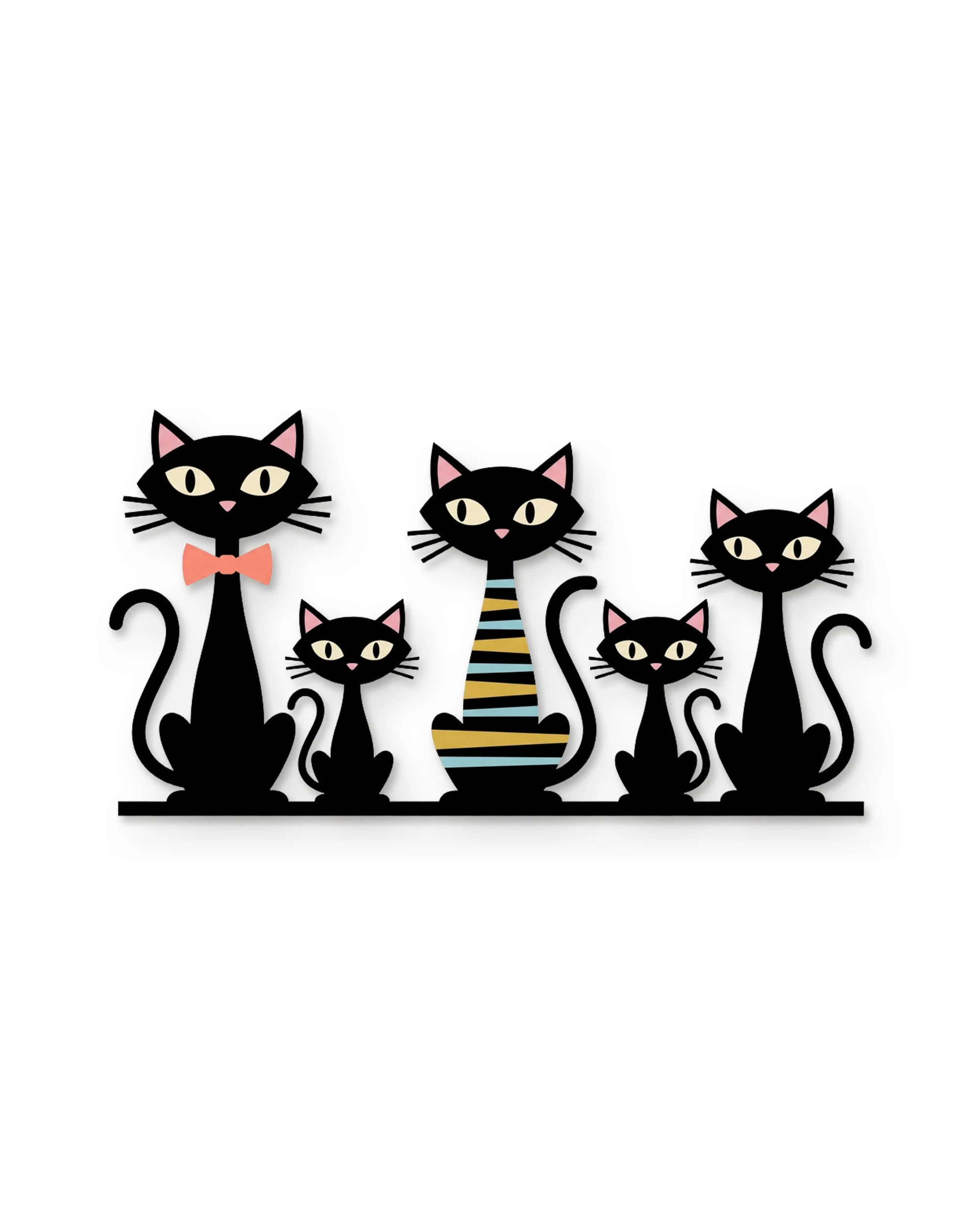 Siyah Kedi Ailesi Desenli Metal Tablo – beyaz zemin