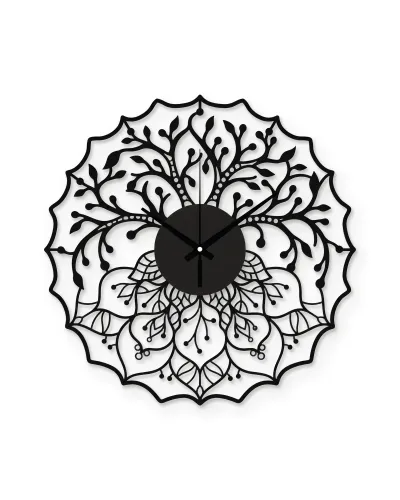 Ağaç Mandala Desenli Metal Duvar Saati – beyaz zemin