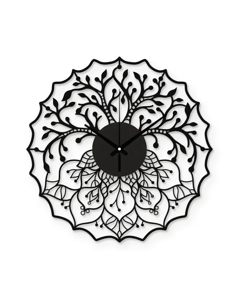 Ağaç Mandala Desenli Metal Duvar Saati – beyaz zemin