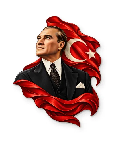 Atatürk ve Türk Bayrağı Portreli Metal Tablo – beyaz zemin