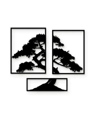 Bonsai Ağaç Desenli 3 Parça Metal Tablo – beyaz zemin