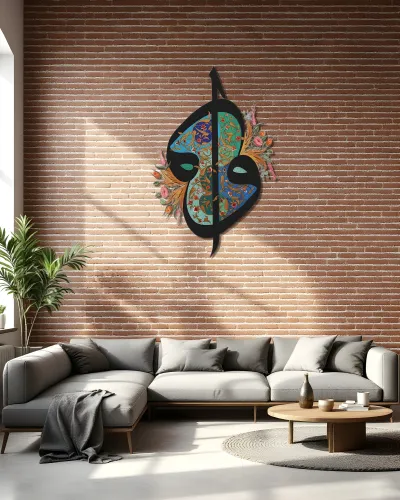 Çiçek Desenli Vav Harfi Hat Sanatı Metal Tablo – salon duvarında
