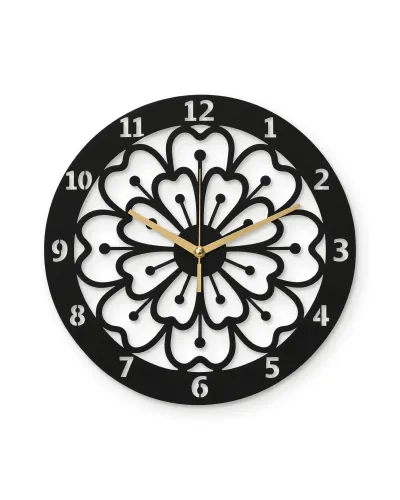 Çiçek Mandala Desenli Metal Duvar Saati – beyaz zemin