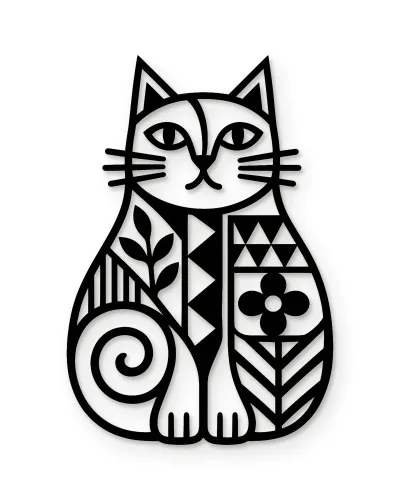 Desenli Kedi Silüeti Metal Tablo – beyaz zemin