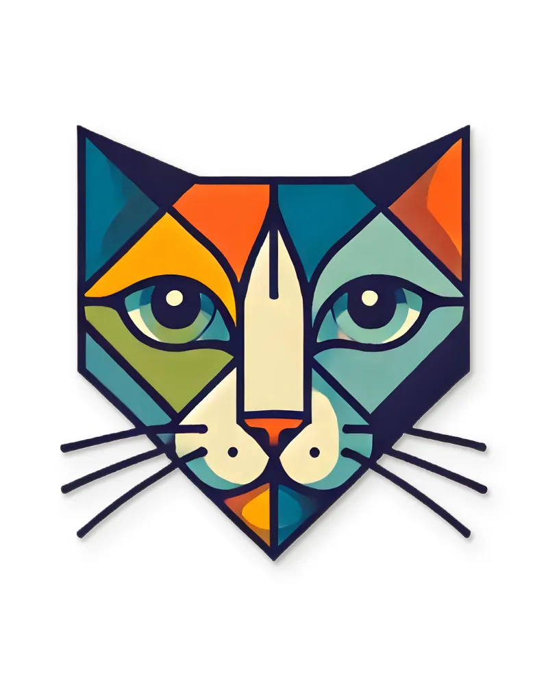 Geometrik Kedi Yüzü Renkli Metal Tablo – beyaz zemin