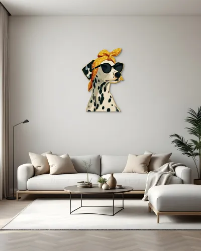Gözlüklü Bandanalı Dalmaçyalı Köpek Metal Tablo – salon duvarında