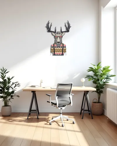 Güneş Gözlüklü Hipster Geyik Metal Tablo – ofis duvarında
