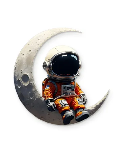 Hilal Ayda Oturan Astronot Metal Tablo – beyaz zemin