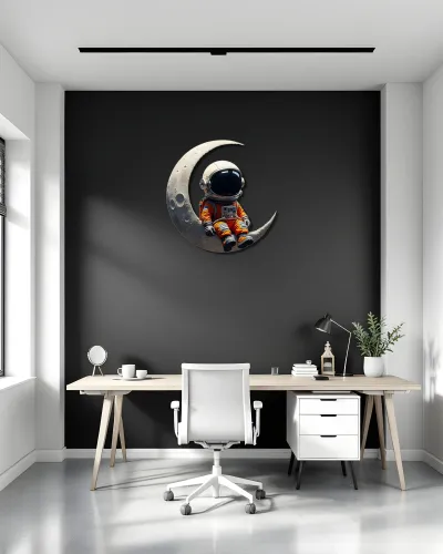 Hilal Ayda Oturan Astronot Metal Tablo – ofis duvarında