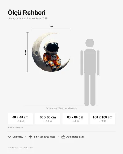 Hilal Ayda Oturan Astronot Metal Tablo – ölçü rehberi