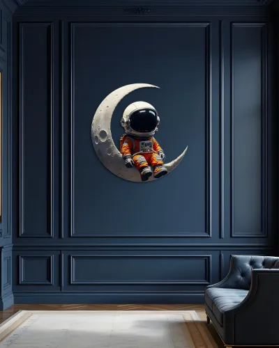 Hilal Ayda Oturan Astronot Metal Tablo – salon duvarında