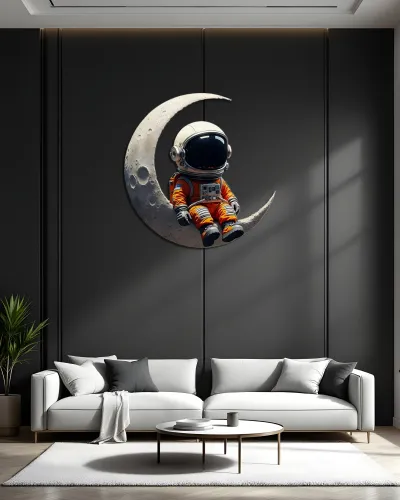 Hilal Ayda Oturan Astronot Metal Tablo – salon duvarında