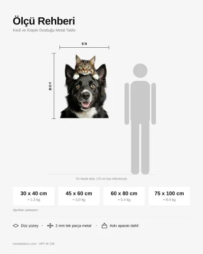 Kedi ve Köpek Dostluğu Metal Tablo – ölçü rehberi