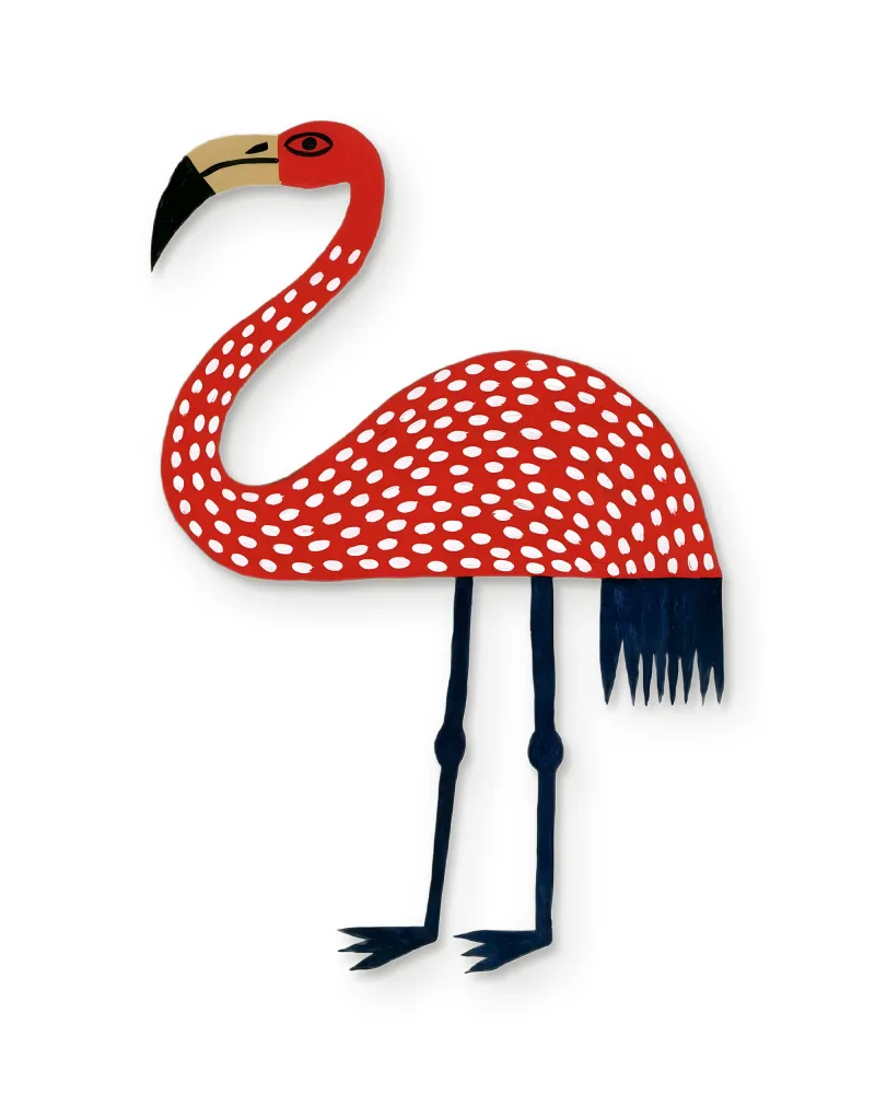 Kırmızı Puantiyeli Flamingo Metal Tablo – beyaz zemin