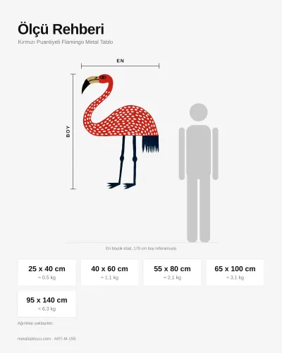 Kırmızı Puantiyeli Flamingo Metal Tablo – ölçü rehberi