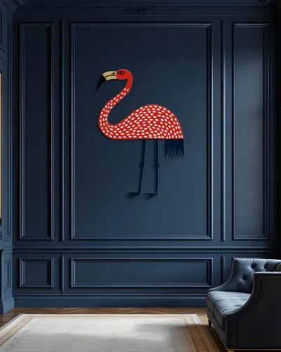 Kırmızı Puantiyeli Flamingo Metal Tablo – salon duvarında
