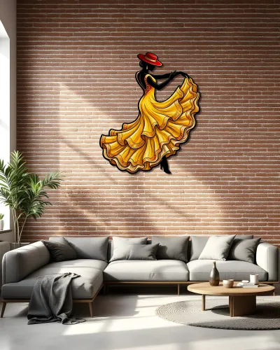 Kırmızı Şapkalı Flamenko Dansçı Metal Tablo – salon duvarında