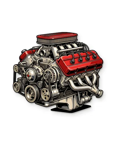 Kırmızı V8 Motor Detaylı Metal Tablo – beyaz zemin