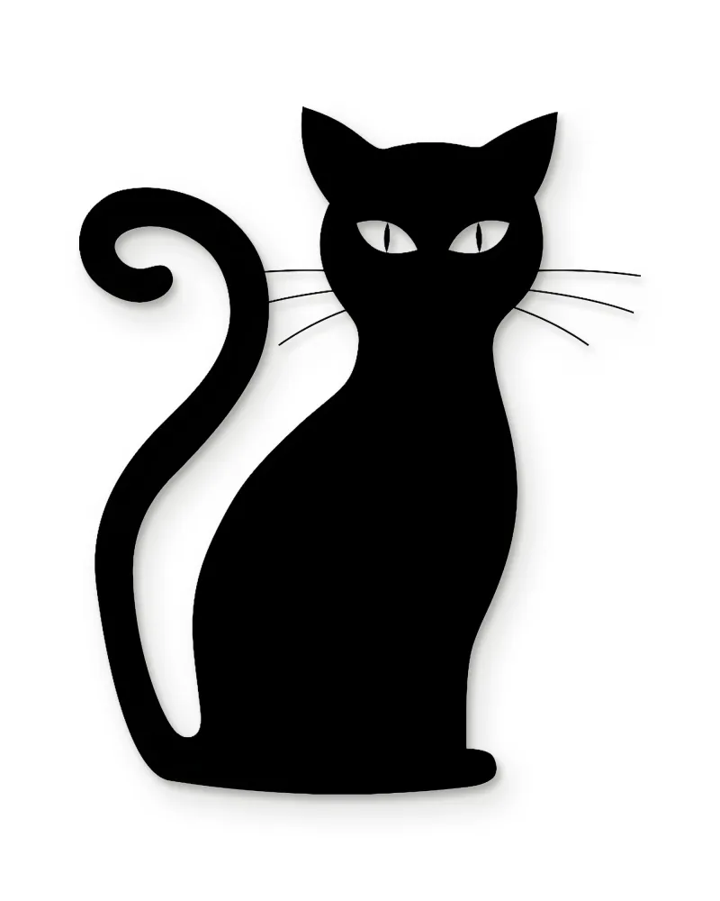 Kıvrık Kuyruklu Kedi Silüeti Metal Tablo – beyaz zemin