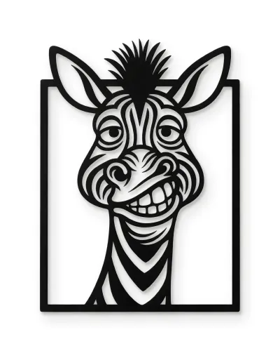 Komik Gülen Zebra Çerçeveli Metal Tablo – beyaz zemin