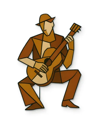 Kübist Şapkalı Gitarist Metal Tablo – beyaz zemin