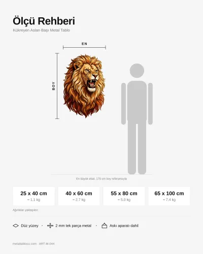 Kükreyen Aslan Başı Metal Tablo – ölçü rehberi