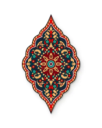 Lacivert Kırmızı Osmanlı Madalyon Metal Tablo – beyaz zemin
