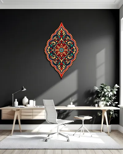 Lacivert Kırmızı Osmanlı Madalyon Metal Tablo – ofis duvarında