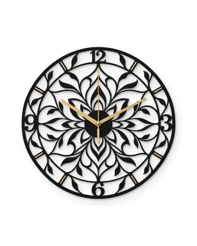 Mandala Çiçek Desenli Metal Duvar Saati – beyaz zemin