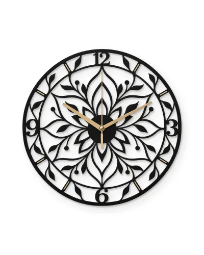 Mandala Çiçek Desenli Metal Duvar Saati – beyaz zemin