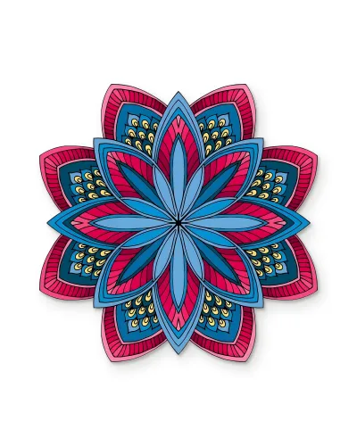 Mavi Pembe Mandala Çiçek Metal Tablo – beyaz zemin