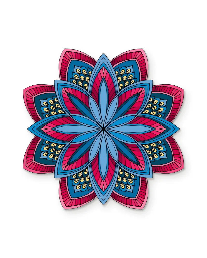 Mavi Pembe Mandala Çiçek Metal Tablo – beyaz zemin