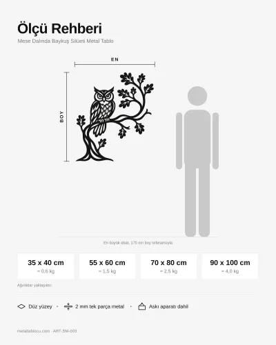 Mese Dalında Baykuş Silüeti Metal Tablo – ölçü rehberi