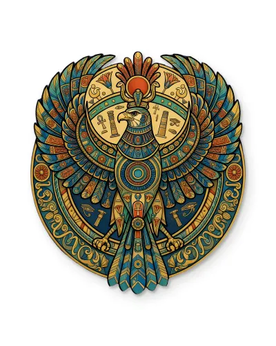 Mısır Horus Şahini Desenli Metal Tablo – beyaz zemin