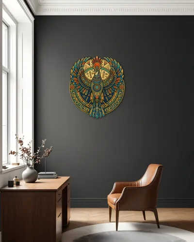 Mısır Horus Şahini Desenli Metal Tablo – ofis duvarında
