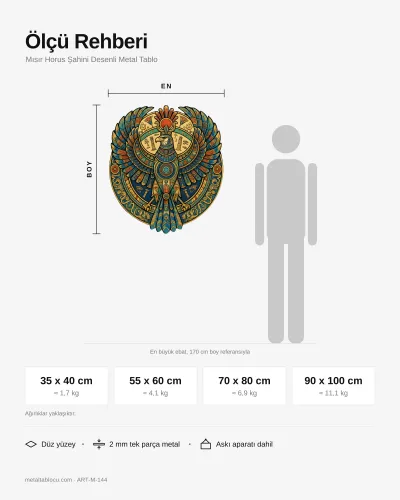 Mısır Horus Şahini Desenli Metal Tablo – ölçü rehberi
