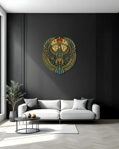 Mısır Horus Şahini Desenli Metal Tablo – salon duvarında