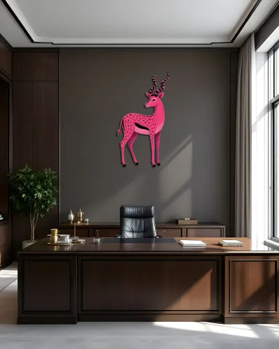 Pembe Benekli Antilop Metal Tablo – ofis duvarında