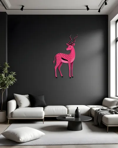 Pembe Benekli Antilop Metal Tablo – salon duvarında