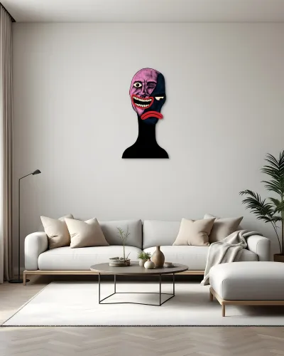 Pembe Lacivert İki Yüzlü Portre Metal Tablo – salon duvarında