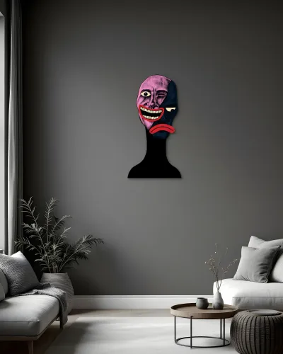 Pembe Lacivert İki Yüzlü Portre Metal Tablo – salon duvarında