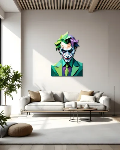 Poligon Joker Portre Metal Tablo – salon duvarında