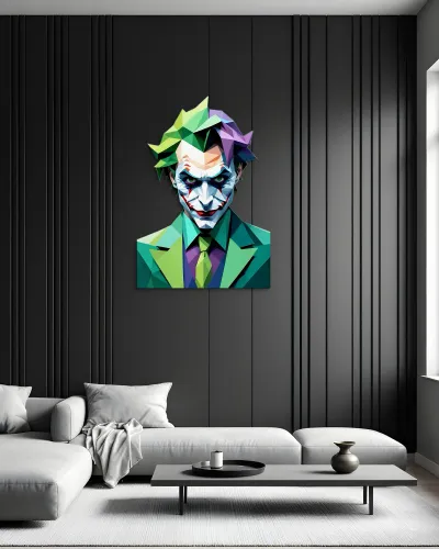 Poligon Joker Portre Metal Tablo – salon duvarında