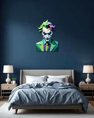 Poligon Joker Portre Metal Tablo – yatak odası duvarında