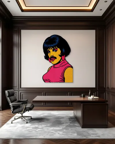 Pop Art Bıyıklı Portre Metal Tablo – ofis duvarında
