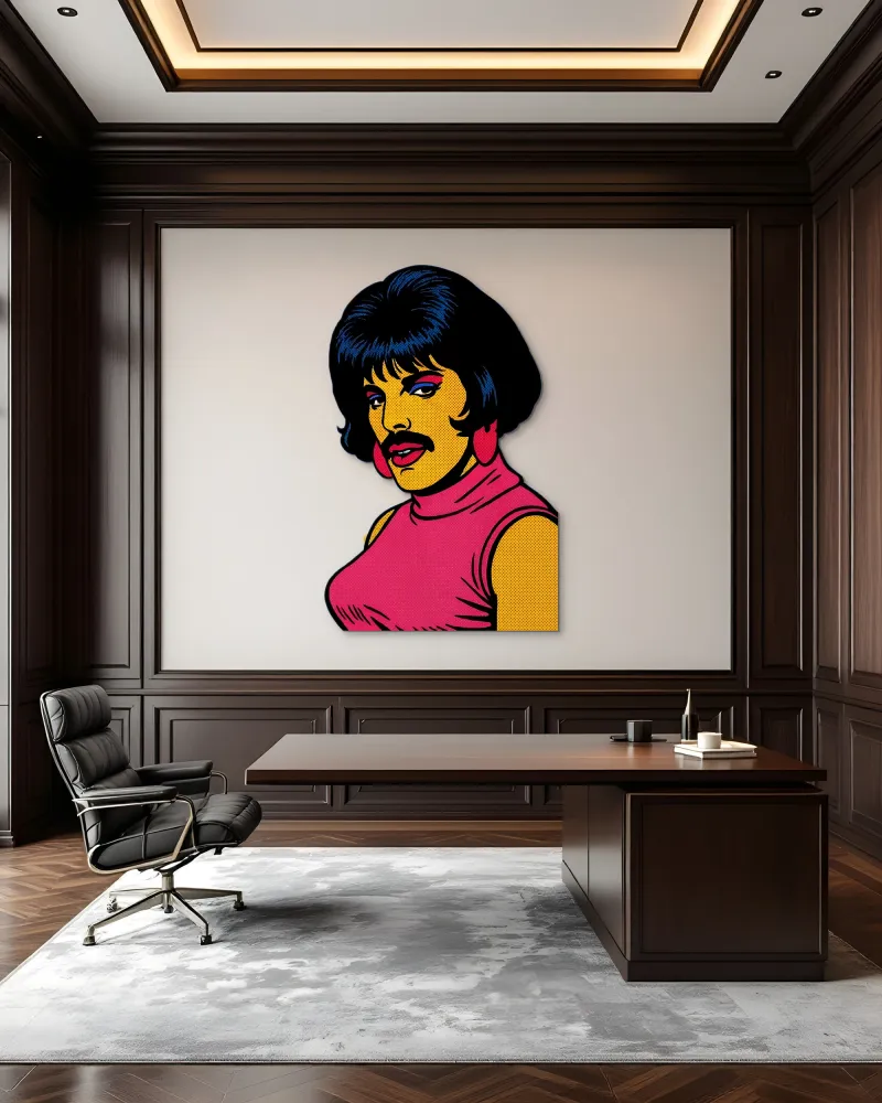 Pop Art Bıyıklı Portre Metal Tablo – ofis duvarında