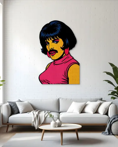 Pop Art Bıyıklı Portre Metal Tablo – salon duvarında