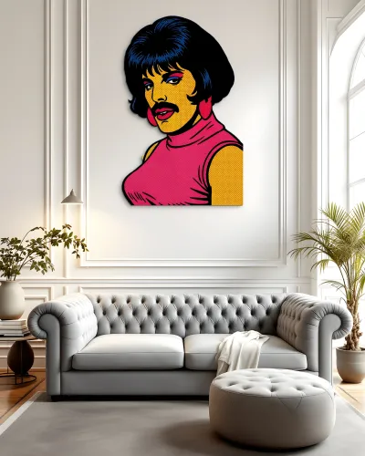 Pop Art Bıyıklı Portre Metal Tablo – salon duvarında